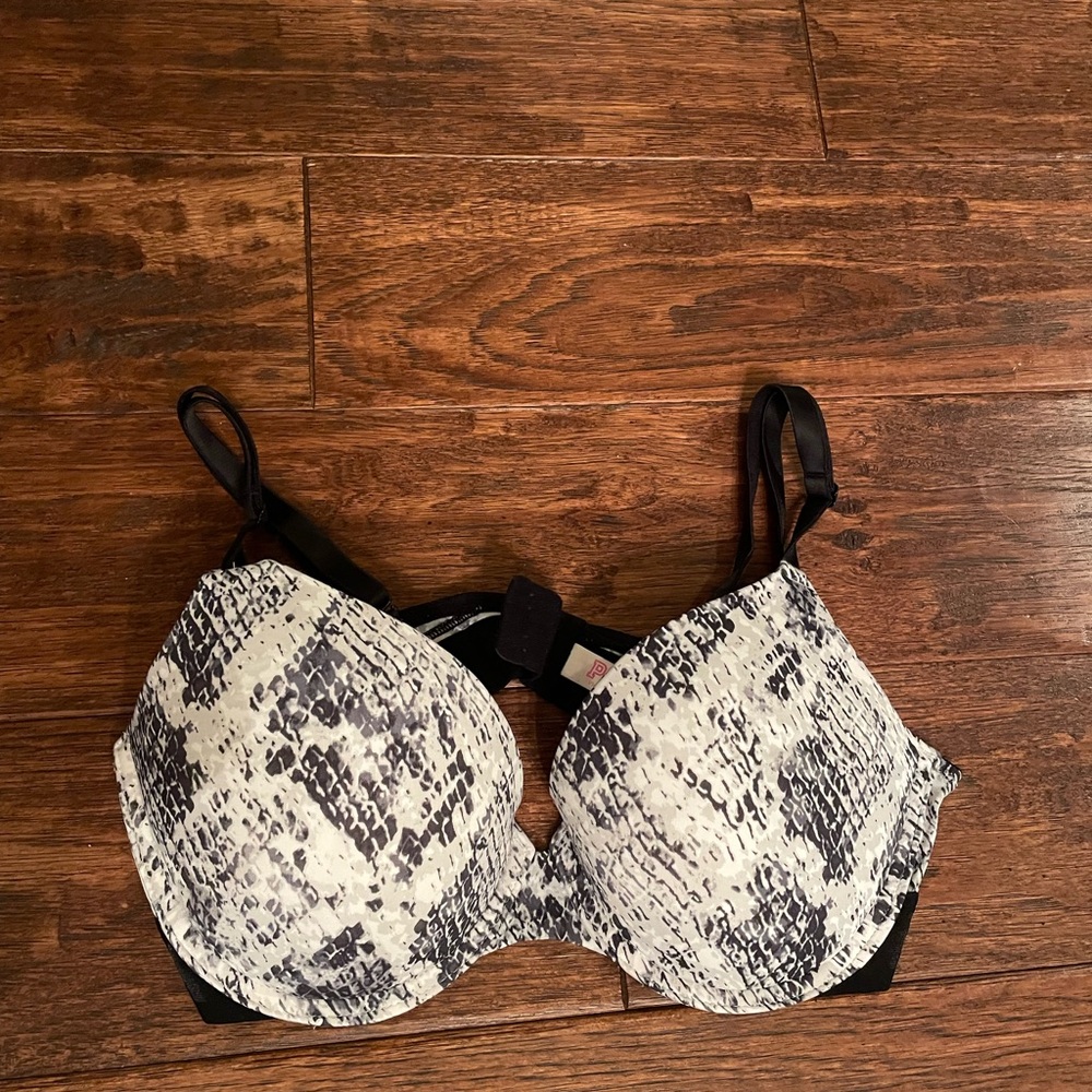 PINK Black and White Snakeskin Print “Wear Everywhere Push-Up” Bra